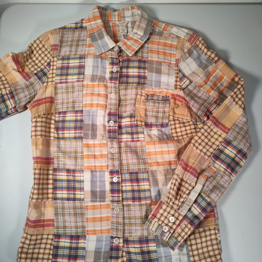J. Crew Womens Madras Patchwork Plaid 100% Cotton Button Down Shirt Size 4